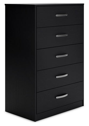 Practical and attractive, this chest of drawers blends seamlessly with modern decor and makes a smart addition to a bedroom. Five spacious drawers will keep your clothes neat and organized. Sleek metal pulls in a brushed nickel-tone finish add to the stre