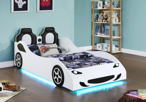 Cruiser - Wood Twin LED Car Bed - White