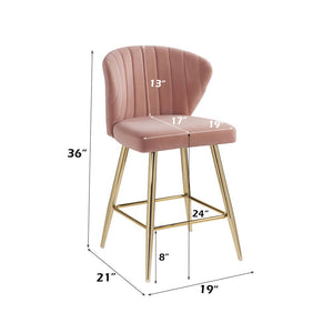 Rizgek - Counter Height Chair - Pink Velvet & Gold Finish