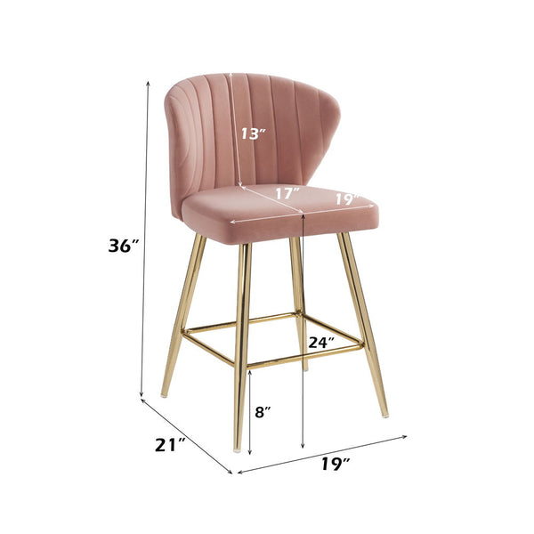 Rizgek - Counter Height Chair - Pink Velvet & Gold Finish