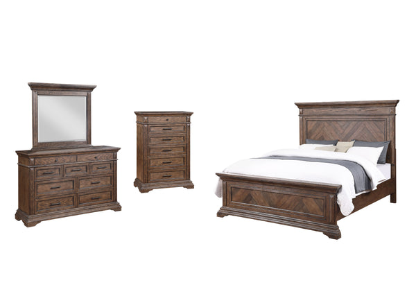 Discover the Mar Vista 4-piece Bedroom Collection, a testament to timeless design and masterful craftsmanship. This set includes a robust panel bed, a spacious 9-drawer dresser complemented by a mirror, and a 6-drawer chest, all designed to provide a harm