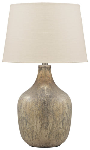 Evoke a vintage vibe in a thoroughly modern way with this glass table lamp. The gray-blue and light goldtone of the mercury-glass finish reflects a primitive aesthetic juxtaposed with the contemporary jar shape of this lamp. Add texture, interest and a ce