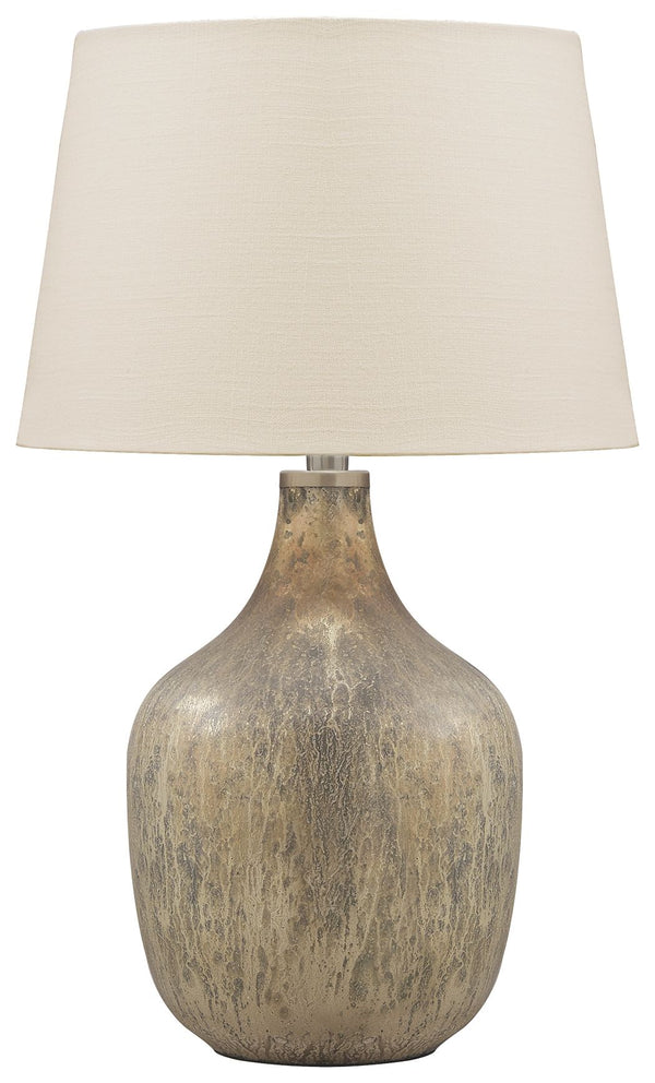 Evoke a vintage vibe in a thoroughly modern way with this glass table lamp. The gray-blue and light goldtone of the mercury-glass finish reflects a primitive aesthetic juxtaposed with the contemporary jar shape of this lamp. Add texture, interest and a ce