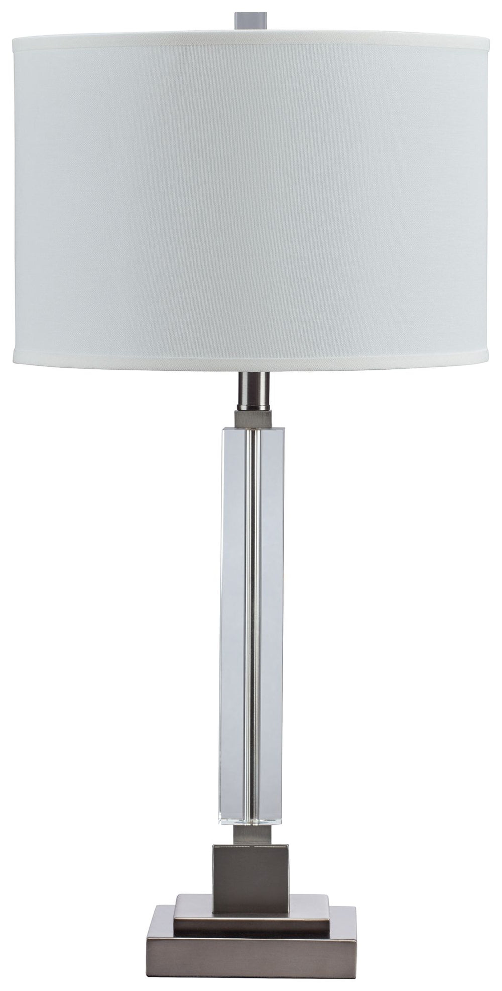 A chic take on classic candlestick style, this crystal table lamp is sheer perfection with a clean, transitional aesthetic. Touches of metal and a crisp, fabric shade keep the look light and lovely.<br><br><b>Additional Dimensions</b><br><ul><li>Shade: 0-