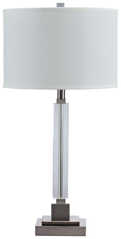 A chic take on classic candlestick style, this crystal table lamp is sheer perfection with a clean, transitional aesthetic. Touches of metal and a crisp, fabric shade keep the look light and lovely.<br><br><b>Additional Dimensions</b><br><ul><li>Shade: 0-