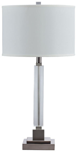 A chic take on classic candlestick style, this crystal table lamp is sheer perfection with a clean, transitional aesthetic. Touches of metal and a crisp, fabric shade keep the look light and lovely.<br><br><b>Additional Dimensions</b><br><ul><li>Shade: 0-