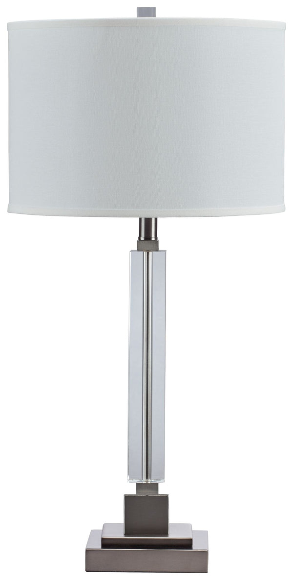 A chic take on classic candlestick style, this crystal table lamp is sheer perfection with a clean, transitional aesthetic. Touches of metal and a crisp, fabric shade keep the look light and lovely.<br><br><b>Additional Dimensions</b><br><ul><li>Shade: 0-