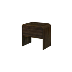 Introducing the Mara One Drawer End Table in Walnut, a stylish and sustainable addition to your living space. Crafted from sturdy manufactured wood and coated in environmentally friendly laminate, this end table offers both durability and eco-consciousnes