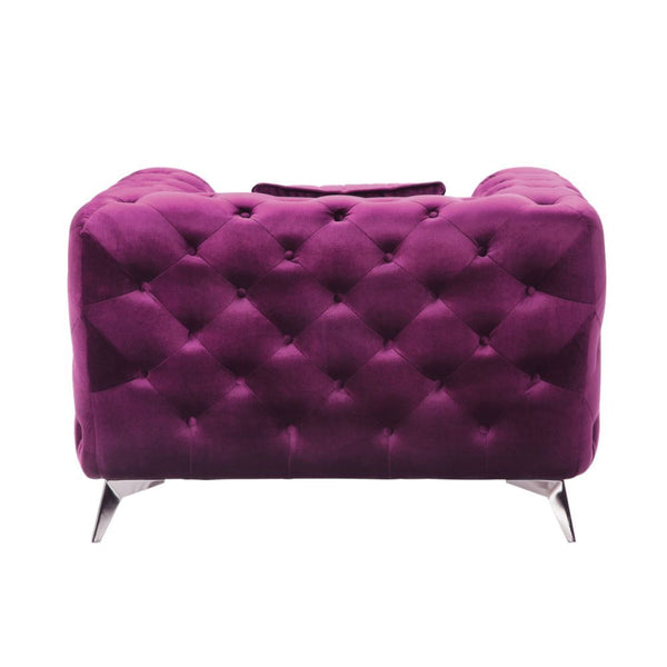  the beautiful Atronia chair is the perfect addition to any space. Chic button tuft design with bright blue cover
