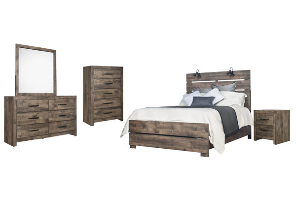 Elevate your bedroom to new heights of style and functionality with the Misty Lodge 5-Piece Bedroom Set in Greige. This comprehensive collection includes aBed, Dresser, Mirror, Nightstand, and Chest, offering everything you need for a complete bedroom mak