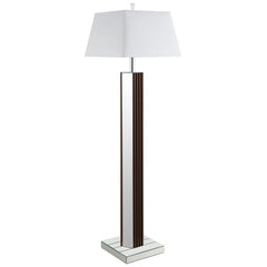 Introduce a dose of character and sophistication with a modern floor lamp. It boasts a chic towering silhouette, complete with a deep brown finish and scallop details that create a fresh touch of texture and dimension. Mirrored panels add contrast and bri
