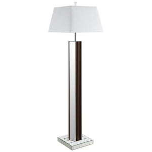 Introduce a dose of character and sophistication with a modern floor lamp. It boasts a chic towering silhouette, complete with a deep brown finish and scallop details that create a fresh touch of texture and dimension. Mirrored panels add contrast and bri
