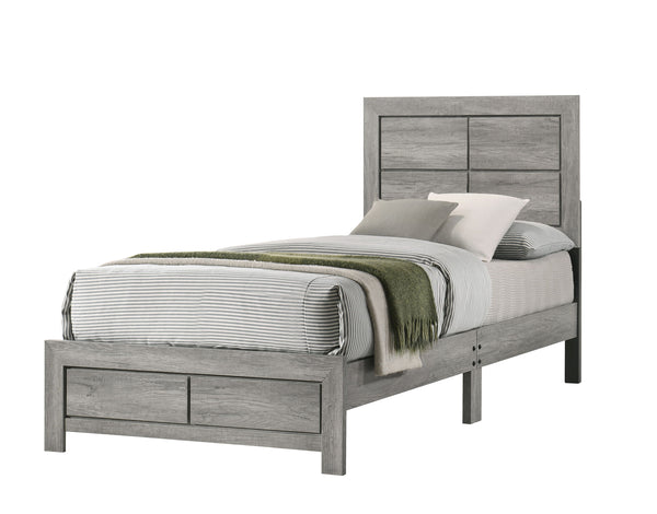 This bedroom set exudes a refreshing, contemporary charm with its light wood grain finish, embodying a serene and airy aesthetic. The bed is a minimalist-'s dream, with a simple yet stylish headboard that brings a sense of calm to the space. Accompanying 