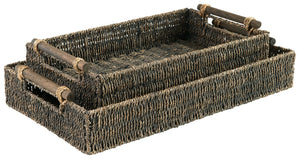 This tray set with cutout wood handles adds a lovely touch of natural appeal to nearly any room. Woven from seagrass in an antiqued gray finish, these lovely trays make a great pick for everything from displaying decorative elements to storing essentials 