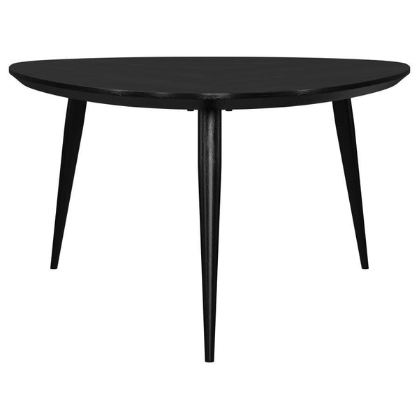  its black finish highlights the smooth texture of the top while enhancing its modern appeal. The triangular shape wit
