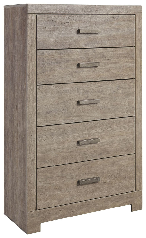 This chest-'s weathered driftwood finish evokes such an ethereal vibeâ€”exactly what you need for your serene master suite. Clean lines and simple yet substantial hardware make for a timeless look youâ€™ll love living with for years to come. Five spacious