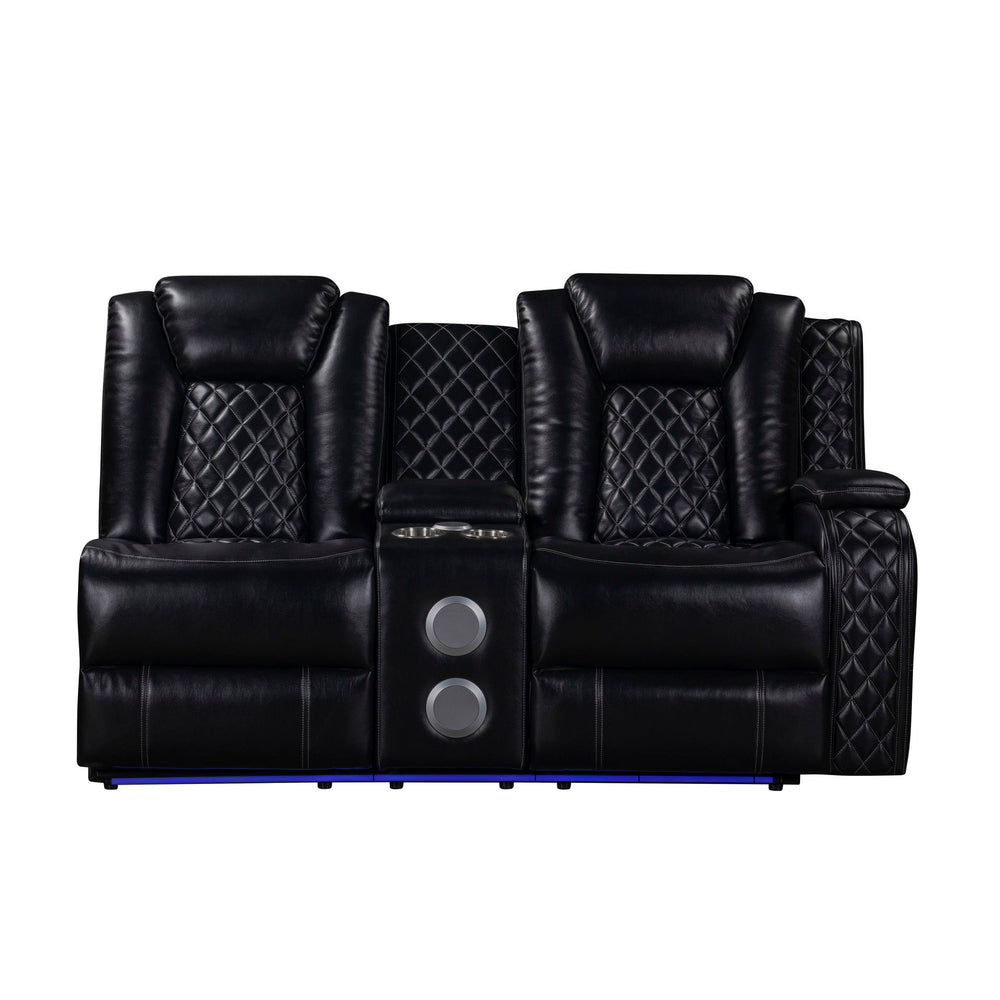 The Orion II 3-Piece Motion Sectional in black is a marvel of modern design and functionality, perfect for those seeking both comfort and durability. This set includes a Left Arm Facing Sofa with 2 recliners, a Right Arm Facing Console Loveseat with 1 rec