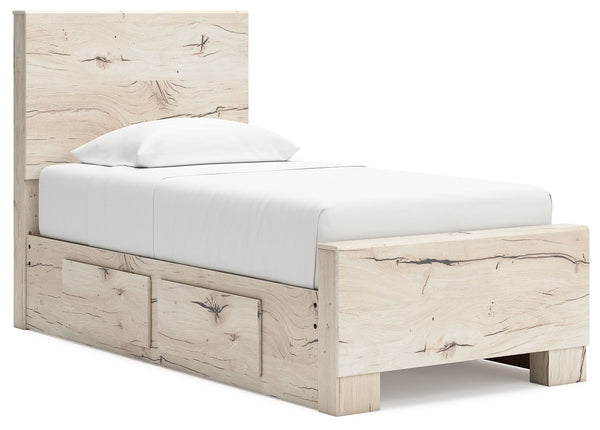  this twin panel storage bed strikes the perfect balance between farmhouse and contemporary. Its rustic white finish and replicated reclaimed oak grain merge effortlessly with the hearty