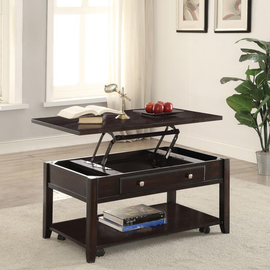 This 40-inch lift-top coffee table seamlessly blends style, functionality, and mobility. Crafted from poplar, plywood, and engineered wood with birch veneer, it features a rich walnut finish that adds warmth to any space. The lift-top design reveals a spa