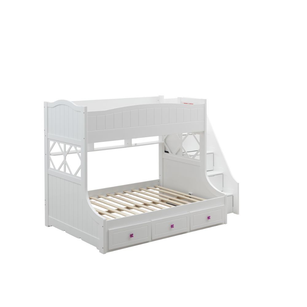 For simplicity and functionality, you can not beat the Meyer bunk bed with trundle bed for that occasional sleepover. It comes with many neat features like a back panel with open shelving for whatever your child might want to keep handy. A sturdy ladder t