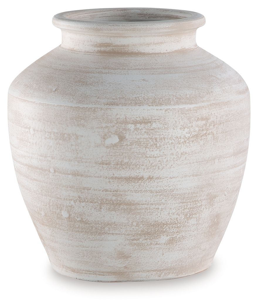 Celebrate the artisanal character of ceramics with this vase. Its distressed white finish has a time-worn, weathered appeal, offering the look of the past with a modern feel. The vase-'s neutral tone makes it a go-to for all seasons, allowing you to stage