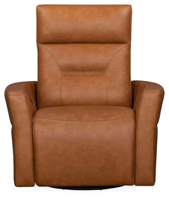 Remmington offers a power recline and an adjustable power headrest for ideal relaxation. It swivels and glides easily and is made from high-quality top-grain leather. Featuring detailed stitching, it presents a polished look. The slightly curved arms prov