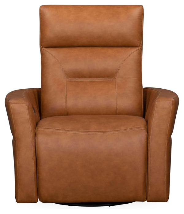 Remmington offers a power recline and an adjustable power headrest for ideal relaxation. It swivels and glides easily and is made from high-quality top-grain leather. Featuring detailed stitching, it presents a polished look. The slightly curved arms prov