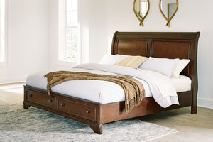  with the double-framed panels on the sleigh headboard complemented by a chic storage footbo
