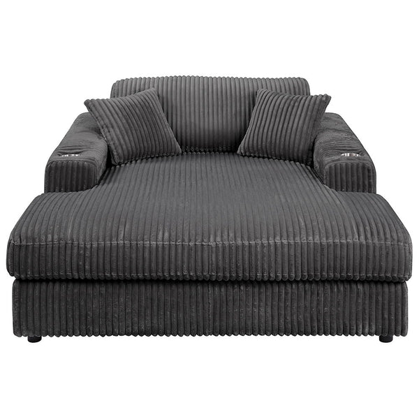 Hilde - Chaise With 2 Pillows - Dark Gray Corduroy