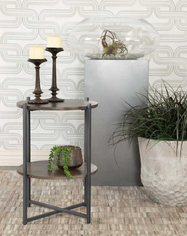  this two-tier round accent table is a versatile addition to any space. Crafted from eco-friendly solid mango wood