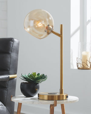  you can charge up without cords or clutter. The glass shade brings 