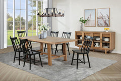 This refined dining set pairs timeless craftsmanship with a modern touch for a stylish and functional space. The extension dining table features a removable 16-inch leaf, expanding from 60 to 76 inches to accommodate various gatherings. Solid mahogany, en