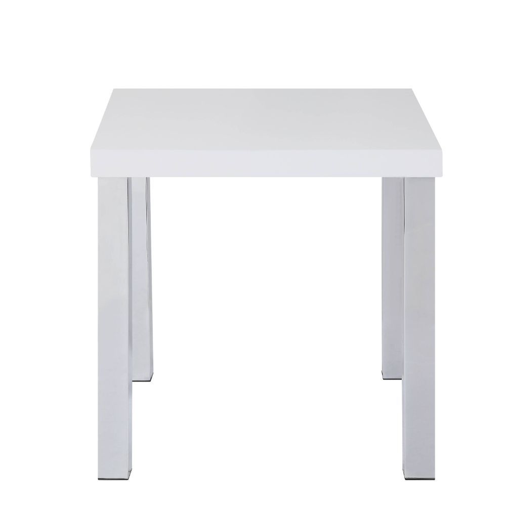Harta - End Table - White High Gloss & Chrome - 22-"<br/><br/><b>Product Features</b><ul><li>Case: 1Pc/1Ctn</li><li>Finish: White High Gloss & Chrome</li><li>Style: Scandinavian</li><li>Materials: Wood, High Gloss</li></ul><br/>