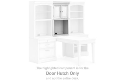 This door hutch is made with pine wood, veneer and engineered wood. Pairs with other items in the series to make a home office kit.<br><br><b>Additional Dimensions</b><br><ul><li>Door opening: 0-"</li><li>Adjustable shelf: 0-"</li><li>Opening: 0-"</li><li