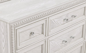  antique white finish that immediately brightens and opens up a room