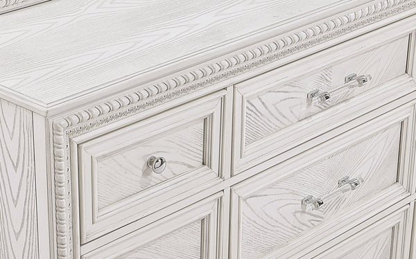  antique white finish that immediately brightens and opens up a room