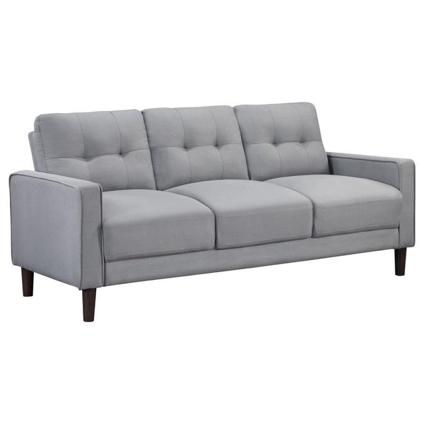 Ideal for studio apartments or small rooms, this sofa boasts a perfect small-scale design. Its classic track arm and self-welt detailing highlight the superior tailoring. The grid-tufted boxed back cushions and pocket coil spring cushion construction ensu