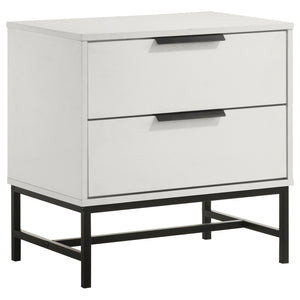 Put a fresh spin on bedside storage with a modern two-drawer nightstand. It shows off a clean, straight-lined silhouette, complete with easy drawers for nighttime essentials and personal items. Its wide top is big enough for a clock, reading lamp, and oth