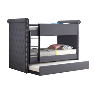 Romana II - Twin Over Twin Bunk Bed & Trundle - Gray Fabric