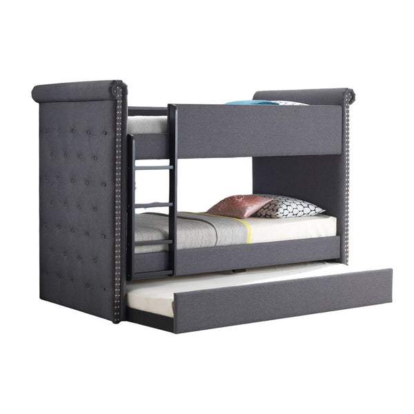 Romana II - Twin Over Twin Bunk Bed & Trundle - Gray Fabric