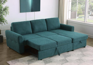 Samantha - Upholstered Storage Sleeper Sectional Sofa - Teal