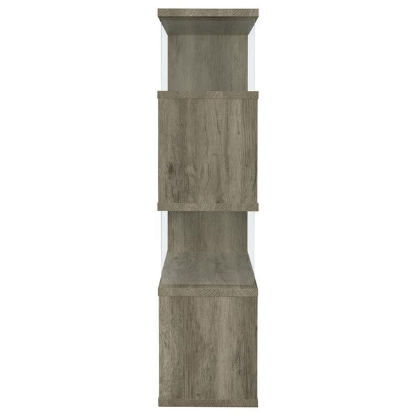 Emelle - 4-Shelf Glass Panel Bookshelf - Gray Driftwood