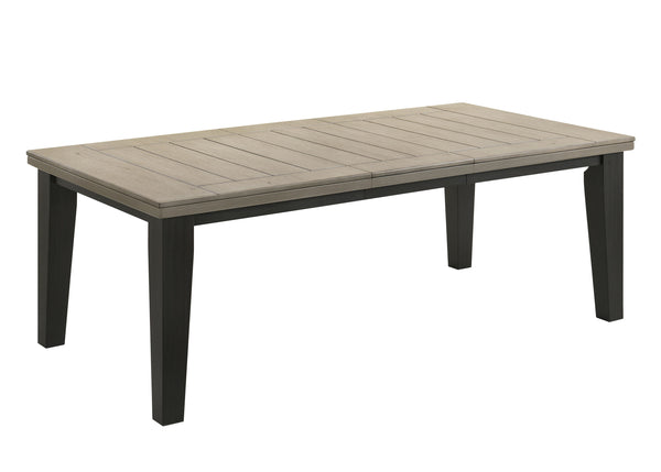 This dining group effortlessly combines farmhouse warmth with modern sophistication, creating a captivating focal point for any dining space. The table features a rich, two-tone design with a beautifully finished wood top and contrasting dark legs, delive