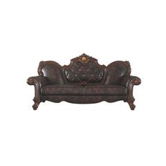 KD Back, w/3 Pillows Tight Back & Loose Seat Cushion (1+2) Diamond Tufted, Nail-head Trim, Oversized Crown & Raised Scrolled Trim: Antique Pearl w/Gold Brush (Backrest, Front Armrest & Base) Construction] Pocket Coil Seat