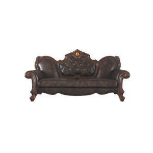 KD Back, w/3 Pillows Tight Back & Loose Seat Cushion (1+2) Diamond Tufted, Nail-head Trim, Oversized Crown & Raised Scrolled Trim: Antique Pearl w/Gold Brush (Backrest, Front Armrest & Base) Construction] Pocket Coil Seat