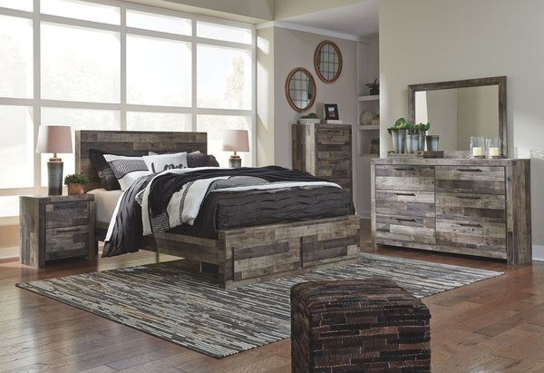 Rustic butcher block finish over replicated pine grain with authentic touch. Cases feature a framed front and pilasters. Bed features a thick and heavy design. Contemporary handles in an antiqued gunmetal finish. Side roller glides for smooth operating dr