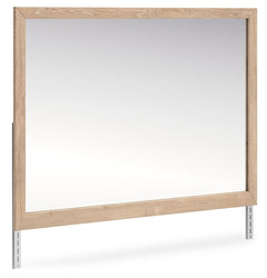 Clean-lined and contemporaryâ€”but far from starkâ€”this bedroom mirror is a fresh style awakening. Its light finish with replicated oak grain brings a naturally versatile vibe to your bedroom. Whether you-'re prepping for work or getting ready to hit the