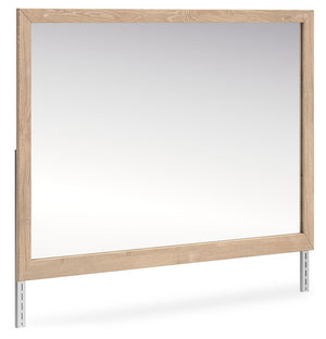 Clean-lined and contemporaryâ€”but far from starkâ€”this bedroom mirror is a fresh style awakening. Its light finish with replicated oak grain brings a naturally versatile vibe to your bedroom. Whether you-'re prepping for work or getting ready to hit the