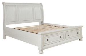 Robbinsdale - Antique White - California King Sleigh Bed with 2 Storage Drawers