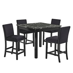 Make a bold statement in your dining space with this elegant counter-height set, where modern sophistication meets everyday functionality. The sleek, faux-marble tabletop exudes luxury while providing a durable and easy-to-clean surface for meals, gatheri
